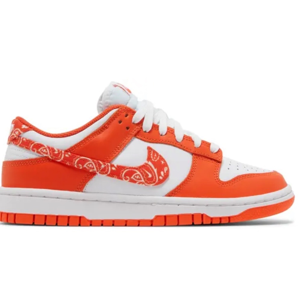 Nike Women's Paisley Shoes Dunk Low Orange and White Sneakers